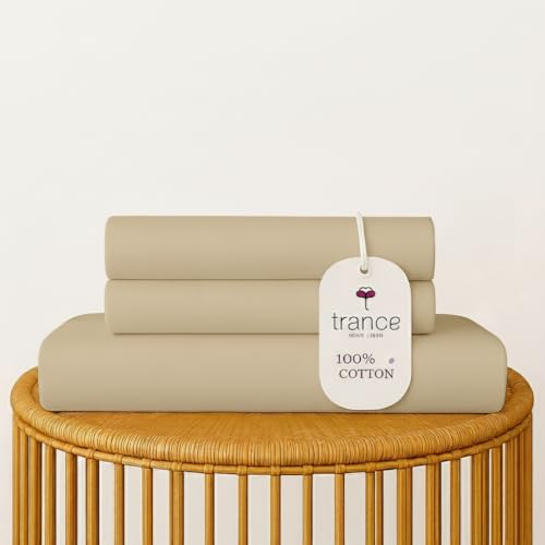 Image of Trance Home Linen Cotton Bedsheet | 144 Tc Thin Flat Bedsheet | Single Bed Sheet for Regular use with 1 Pillow Cover - Beige