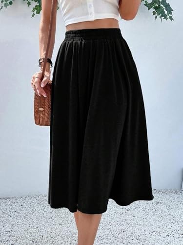 EARKOHA 2025 Skirts for Women Solid Color Casual A-Line Skirt Black S4