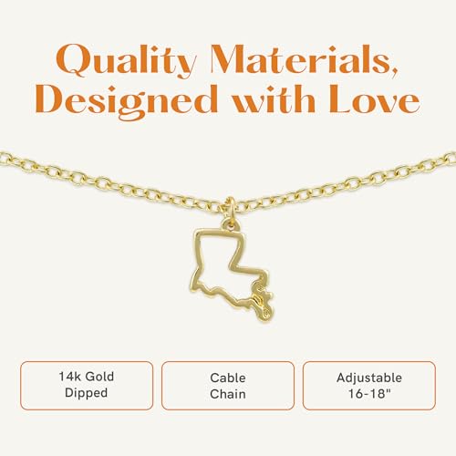 Lucky Feather State Shaped Necklace | 14k Gold-Dipped Pendant Necklace | 16”-18” Adjustable Necklace Chain | State Love Fashion Jewelry For Women | Dainty Necklace For Women | Great Gift Idea2