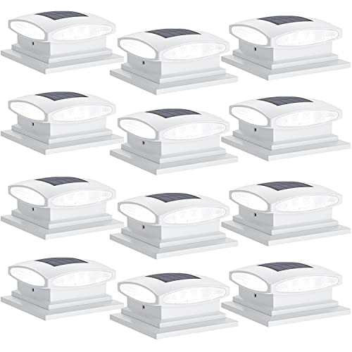 SIEDiNLAR Lot de 12 lampes solaires d'extérieur à 24 LED - 2 modes - Pour clôture, terrasse - Pour poteaux de 4 x 4, 5 x 5, 6 x 6 - Décoration de jardin - Blanc chaud/blanc froid, blanc Cover