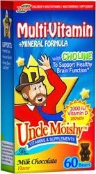 Uncle Moishy Kosher Children"s Multi-Vitamin+Mineral Formula with Choline and 1-000 IU Vitamin D - Milk Chocolate Dairy Cholov Yisroel 60 Bears