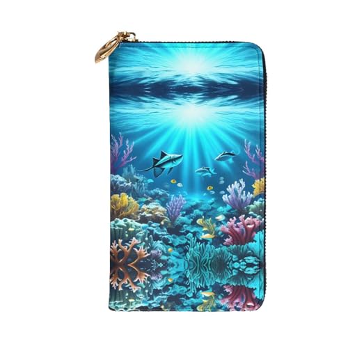 Submarine Coral Rays Leather Long Wallet, 12 Credit Card Slots, 3 Cash Slots, Coin Compartment, Unisex2