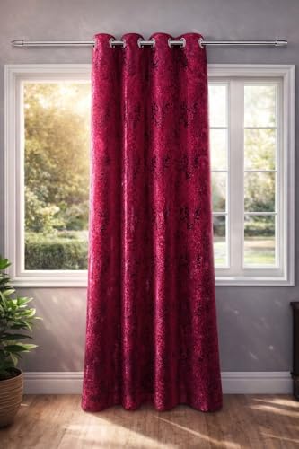 Image of Maroon Velvet Blackout Curtain for Door & Window, 5 Feet Long, 70% Room Darkening, Thermal Insulated Heavy Drape, Soft Velvet Fabric, Set of 1 (152 * 121cm, Maroon)
