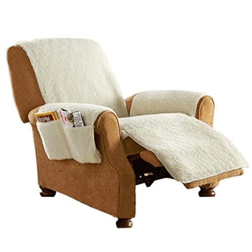 Qqxx Fleece Recliner Chair Cover With Armrest Pockets,Soft Thicken Furniture Protector Cover,Machine Washable Recliner Cover With Stay In Place Elastic Strap (Chair, Beige) #TOP15