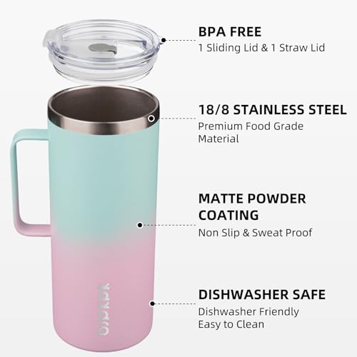 Image of BJPKPK 32oz Insulated Coffee Mug with Handle, Stainless Steel Travel Mug | Keeps Drinks Hot & Cold, Double Wall Vacuum, 2 Lids Included, BPA-Free Coffee Tumbler for Home, Office & Travel