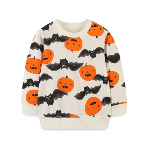 2024 New T Shirt Sweatshirt For Kids Cute Pumpkin Bat Print Crew Neck Pullover Shirt Funny Tops Cotton Pullover Outfits