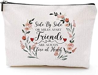 easycozy Fun Friendship Makeup Bag - Side by Side or Miles Apart Travel Portable Makeup Pouch Long Distance Friendship Gifts for Best Friend Sister Bestie Girlfriends Makeup Case
