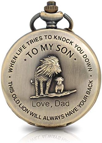 Yalloover to My Son Pocket Watch Lion Pattern Engraved Pocket Watch for Son Gifts