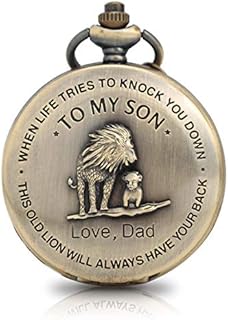 Yalloover to My Son Pocket Watch Lion Pattern Engraved Pocket Watch for Son Gifts