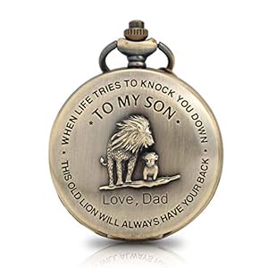 Yalloover to My Son Pocket Watch Lion Pattern Engraved Pocket Watch for Son Gifts