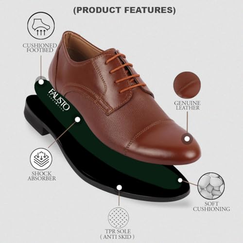 Image of FAUSTO Men's Formal Office Textured Cap Toe Genuine Leather Lace Up Shoes