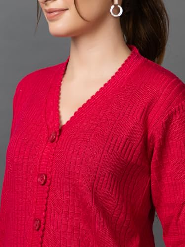 Image of Wear lusso Women's Woolen V-Neck Buttoned Full Sleeve Cardigan Self Design Soft Wool Fabric Winter Wear Pure Wool Sweater with Pockets Stylish Outdoor and Office Wear Girls