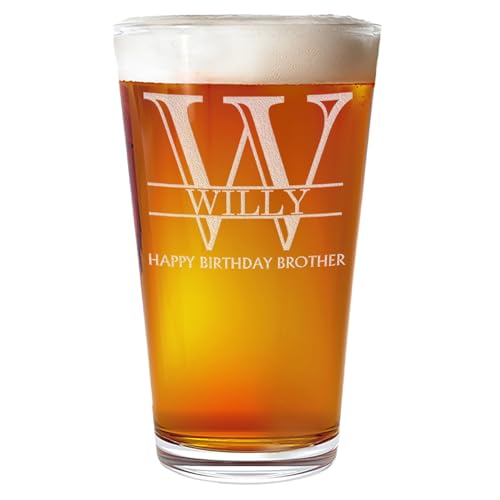 Personalized Etched 16oz Pint Glass – Beer Gifts, Custom Engraved Drinking Glasses, Customized Retirement Gift for Men, Birthday Gifts for Him, Beer Lover Cup, Groomsmen Wedding, Halpert Monogram
