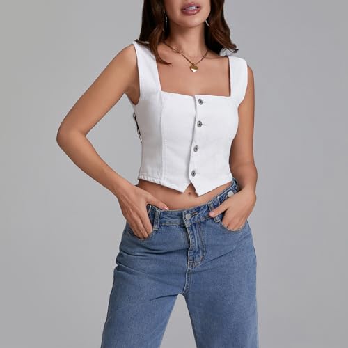 Women Wrap Jean Vest Boat Neck Button Down Sleeveless Crop Vest Denim Tank Top Backless Fashion Smocking Vest2