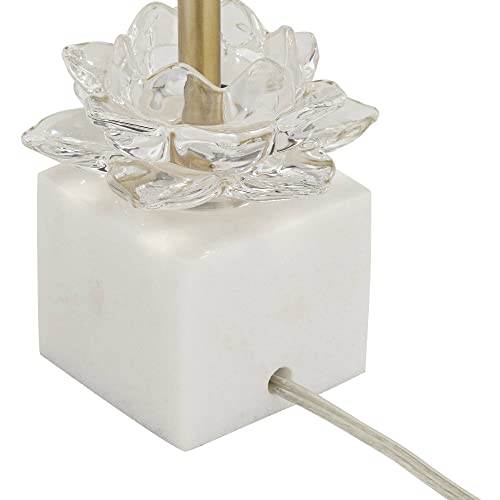 360 Lighting Phoebe Modern Glam Luxury Buffet Table Lamps 28 1/2" Tall Set Of 2 Gold Metal White Tapered Drum Shade Glass Flower Accent Decor For Living Room House Home Dining Entryway #TOP6