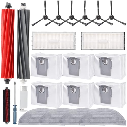 BUXEBUX 23Pcs Replacement Parts Accessories Kit,Compatible with Roborock S8 Pro Ultra Robot Vacuum,1 Self-Main Brush,2 Hepa Filter,2 Roller Brush,4 Mop Pads,6 Side Brush,6 Vacuum Bags