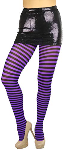 Image of ToBeInStyle Women's Thin Horizontal Stripe Opaque Tights Pantyhose - Regular or Plus