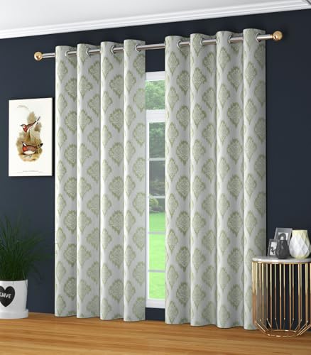 Image of Yarnis Polyester Damas Printed Room Darkening Curtains 5 Feet Long Set of 2 for Door & Windows Living Room, Green, Parda