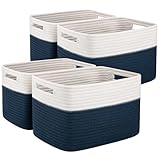 OIAHOMY 4 Pack Storage Baskets for Organizing, Basket for Shelves with Handle, Woven Baskets for Storage Toys, Towels, Books, Cotton Rope Basket...