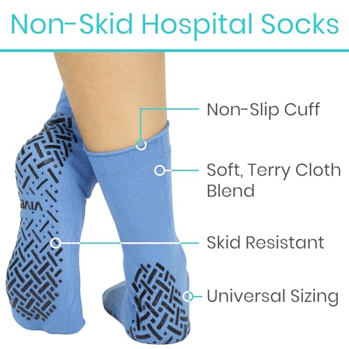 Vive Non-Slip Grip Socks (6 Pairs) - Hospital Slipper Socks for Women, Men - Anti-Slip Gripper Socks for, Yoga, Pilates