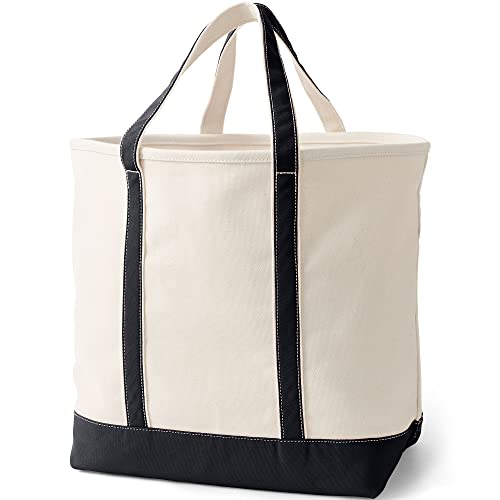 Image of Lands' End Natural Open Top Canvas Tote Natural /black X-Large Regular Handle