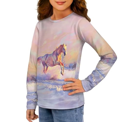 Girls Long Sleeve Shirts Casual Crewneck Soft T-shirts for Girls 3-16 Years Old4