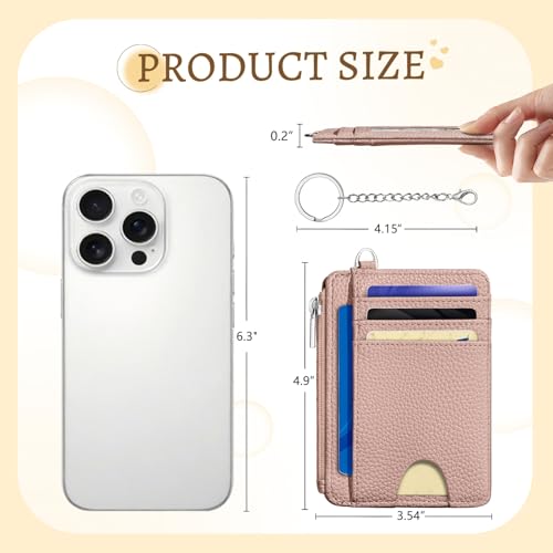 Image of Kelvoris Cute Credit Card Holder Small Wallet Women, Minimalist Slim RFID Blocking Wallet Woman Keychain with Zipper Coin Pocket, Front Pocket Thin Travel Card Case Organizer ID Window Ladies Gifts
