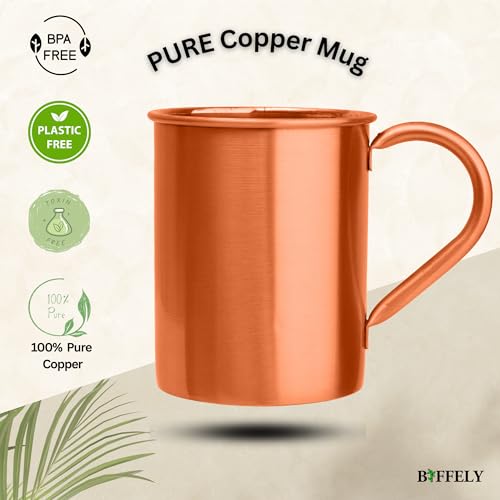 Image of Moscow Mule Copper Mugs (16oz) | Food Grade 100% Pure Copper Cups | Handcrafted w /Lacquered Hammered Finish, Smooth Rounded Lip, Ergonomic Handle (No Rivet) w /Solid Grip