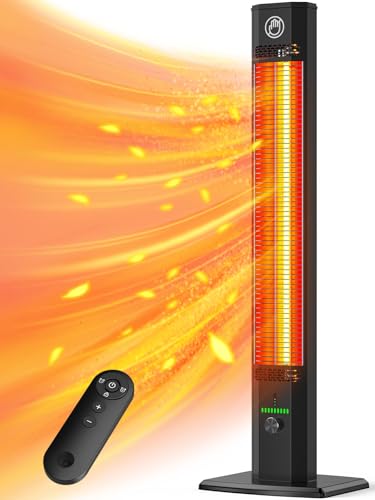 HETRAROOT 42INCH Outdoor Heater, 9Heat Levels & 540Min Timer, Child Safety Lock, IP65 Waterproof Garage Heater, 1500W Infrared Heating,Tip-Over&Overheat Protection,Patio Heaters for Outdoor Use Indoor