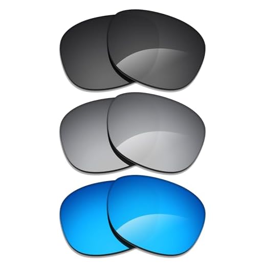 Alphax 3 pares de lentes polarizadas de substituição para óculos de sol Ray Ban New Caravan RB3636 55 mm - preto + titânio + azul