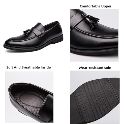 Men's Genuine Leather Slip On Tassels Loafers Classic Casual Dress Penny Loafers Vintage Formal Business Wedding Smoking Shoes3