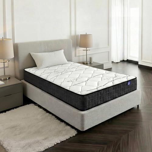 Giselle Bedding Single Mattress Bed Mattresses Bonnell Foam 16cm Thickness, with 6-Coil Spring System and Breathable Euro Top, 5Yrs Warranty, Medium Firm, White with Vacuum Packed