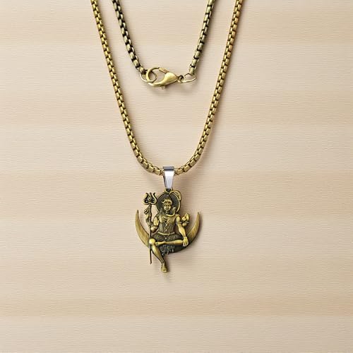 Image of M Men Style Lord Shiva Pendant Necklace Solid Brass Pendant with 22 Inch Stainless Steel Box Chain Unisex
