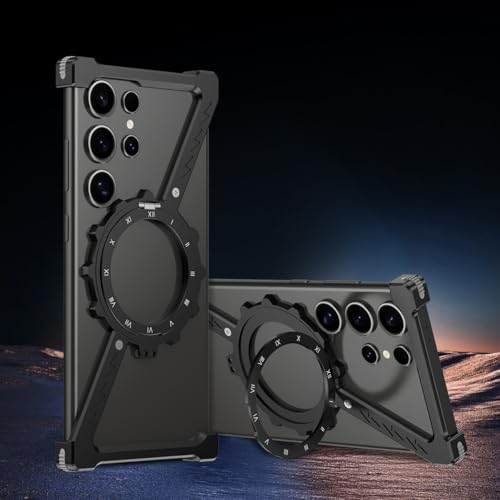 Étui pour Samsung S24 Ultra noir magnétique avec anneau support arrière antichoc en métal