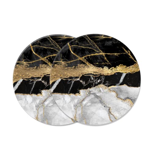 2 posavasos absorbentes para bebidas, color negro, dorado, gris, patrón de mármol, posavasos redondos con respaldo de corcho antideslizante para oficina en casa de 4 pulgadas