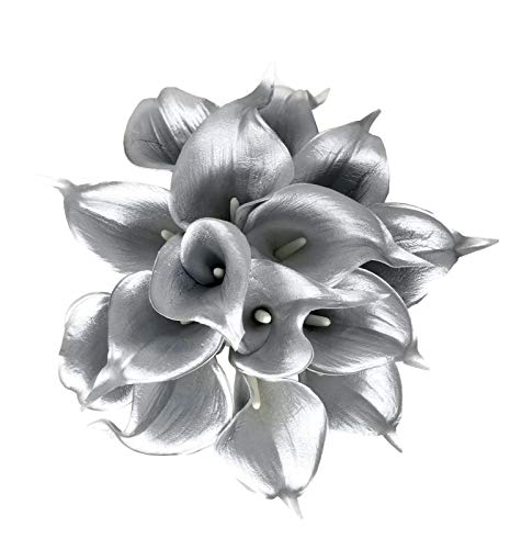 Floral Kingdom 20 Pcs 14" Real Touch Pu Latex Artificial Calla Lily Flowers For Wedding Bouquets, Centerpieces, And Floral Decor (925 Silver) #TOP4