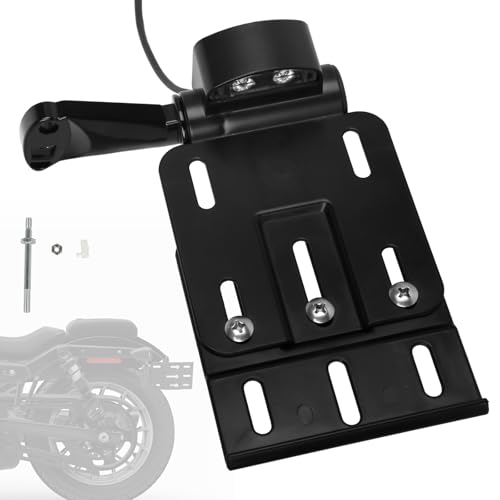 Image of Rear Side License Plate Bracket Holder w /LED Light for Harley Sportster XL883, XL1200, Dyna Low Rider FXDLS, Street Bob FXDB 2004-2020 Black