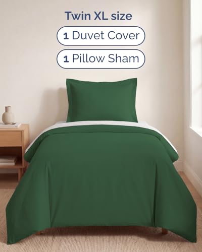 Image of Duvet Cover Twin /Twin XL Size Set - Extra Soft Twin /Twin XL Duvet Cover 68 inch x 90 inch with 1 Pillow Sham for Women, Men, Kids & Teens - Easy-Care & Fade Free with Zipper Closures & Ties (Emerald Green)