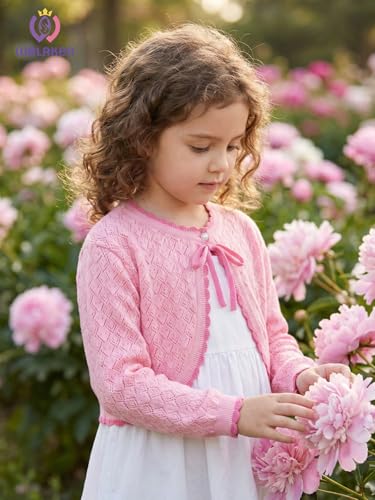 Image of Girls Cotton Knit Shrug Cardigan with Long Sleeve Ruffle Hem