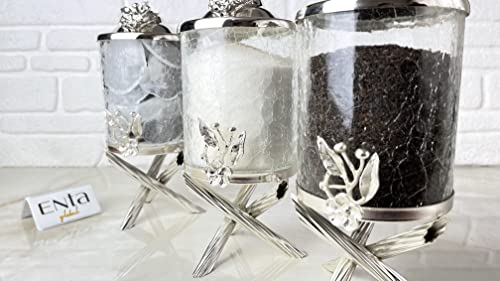 Silver Unique Glass Canister Set For Kitchen, Paper Towel Holder, Tea Sugar Coffee Canister, Cookie & Candy Jar… (Full Set) #TOP3