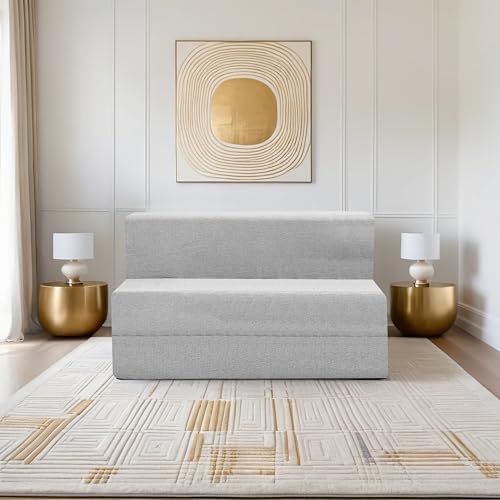 Image of Amazon Brand - Solimo 2 Seater 4 * 6 Jute Fabric Washable Cover Sofa Cum Bed2 Seater Double Foam Fold Out Sofa Cum Bed (Finish Color - Light Grey Delivery Condition - Pre-Assembled)