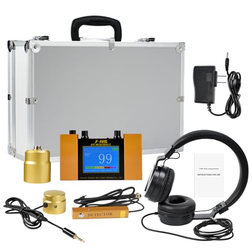 Underground Water Leak Detector Water Pipe Leak Monitor w/ Dual-Size Sensors for Precise Positioning High-Sensitivity Digital Display Ultrasonic & 4-Level Adjust Includes Earphone & Carrying Case