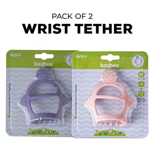 Image of Baybee Baby Soft Toy Wrist Teether | Silicone Baby Chew Gum & Adjustable Teething Toy | 100% Food Grade Silicone & BPA Free Toy for Babies | Teethers for 6 to 12 Months (Pack 2)
