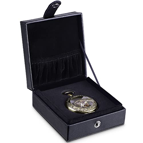 ManChDa Black Lychee Gestreiftes Leder 51mm Taschenuhr Box Geschenk für Vater/Ehemann/Freund/Sohn Taschenuhr Taschenuhr Kettenaufbewahrung/Display Box Cover
