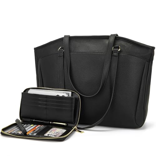 YZAOLL 15.6 Inch Laptop Tote Bag for Women,Lightweight Water-resistant Vegan Leather with Padded Sleeve Multi-Pocket Work Bag