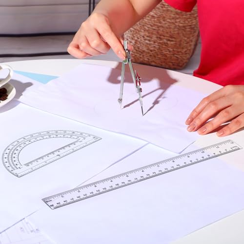 zonon 3 pcs plastic ruler 6 inch protractor drawing compass set student geometry math transparent measuring tools for home school classroom office supplies12 inchclear