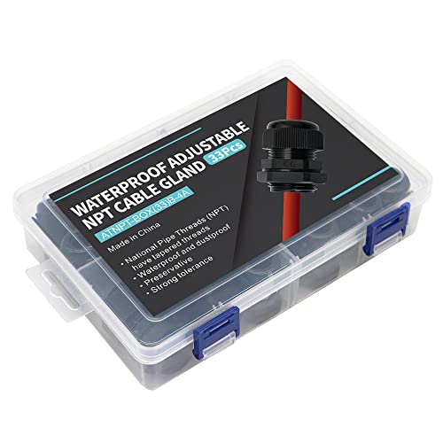 Airtak Electrical Conduit Fittings 33 Pack Adjustable 3-18Mm Nylon Pa66 Cable Glands Waterproof Npt1/4” Npt3/8” Npt1/2” Npt3/4” Cord Grip Strain Relief With Gaskets In Pp Plastic Box #TOP6