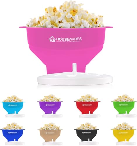Image of Collapsible Silicone Microwave Hot Air Popcorn Popper Bowl With Lid and Handles (Pink)