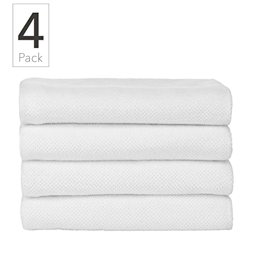 Nate Home by Nate Berkus 100% Cotton Textured Rice Weave Bath Towel Set of 4 | Soft and Absorbent Solid Bathroom Towels from mDesign - Set of 4, Snow (White) Nate Home by Nate Berkus 100% Cotton Textured Rice Weave Bath Towel Set of 4 | Soft and Absorbent Solid Bathroom Towels from mDesign - Set of 4, Snow (White)