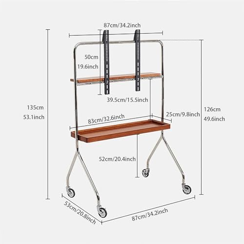 Support TV à roulettes robuste structure en acier renforcé noir pour écran 70 pouces